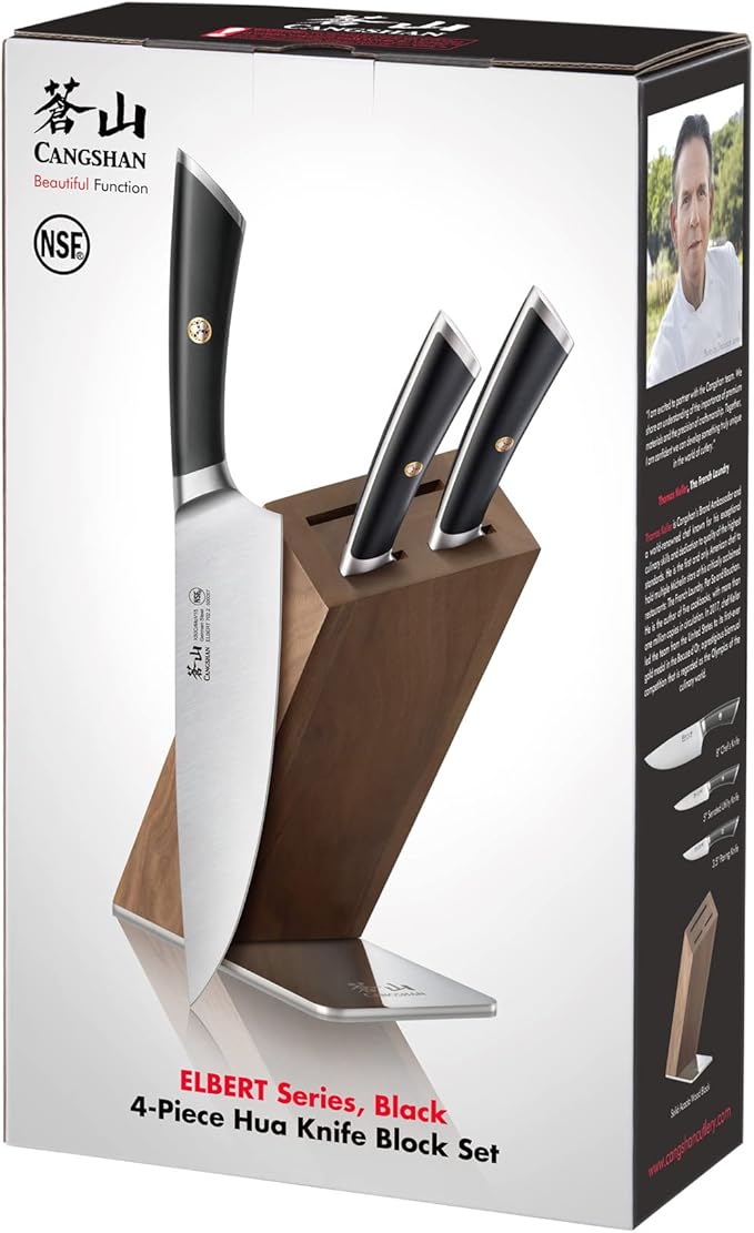 Cangshan ELBERT Series German Steel Forged 4-Piece HUA Knife Block Set, Acacia (Black)