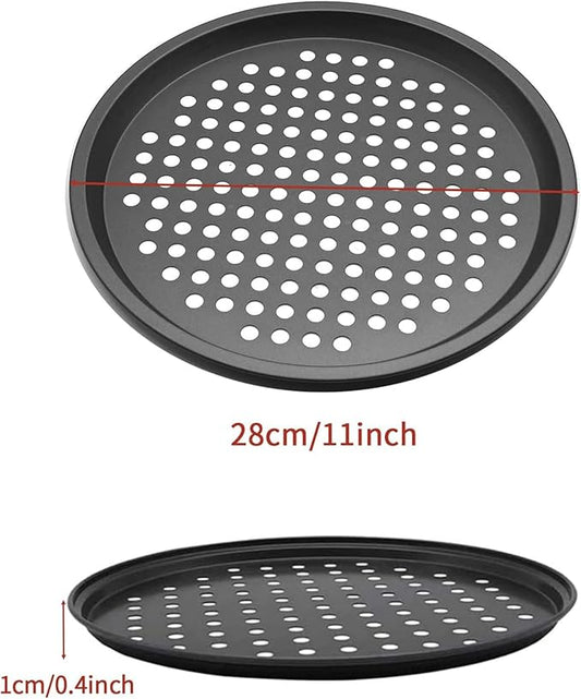 11 inch Pizza Pan With Holes, Carbon Steel Perforated Non-Stick Bakeware for Home Kitchen Oven, 2 Pack