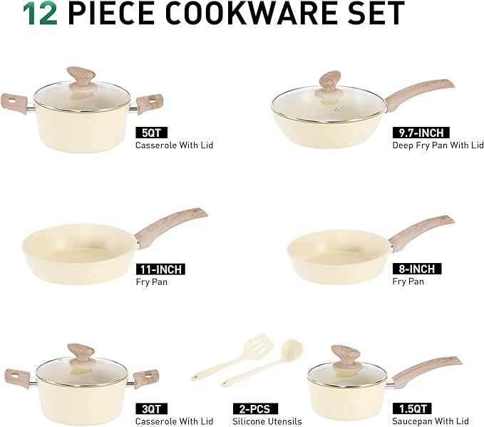 Induction Pots and Pans Set Non Stick Sets (12 pcs)