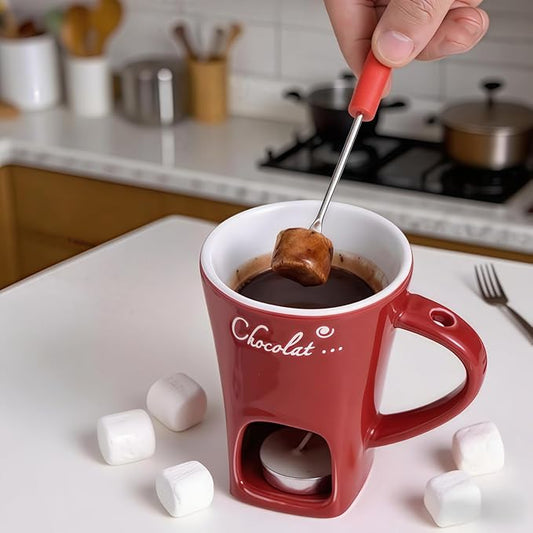 Sweet Fondue Cup,Chocolate Melting Fondue Mugs Set,Chocolate Melting Pot,Fondue Cups With Forks For Date Night Birthday Wedding Gifts (Brown)