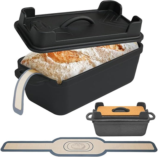 9.5×5 Inch Cast Iron Loaf Pan with Lid, 2-In-1 for Homemade Sourdough Baking, Vegetable Oil Seasoned Dutch Oven with Pressure Release Vents & Dual Use Griddle, for Kitchen, Oven & Camping