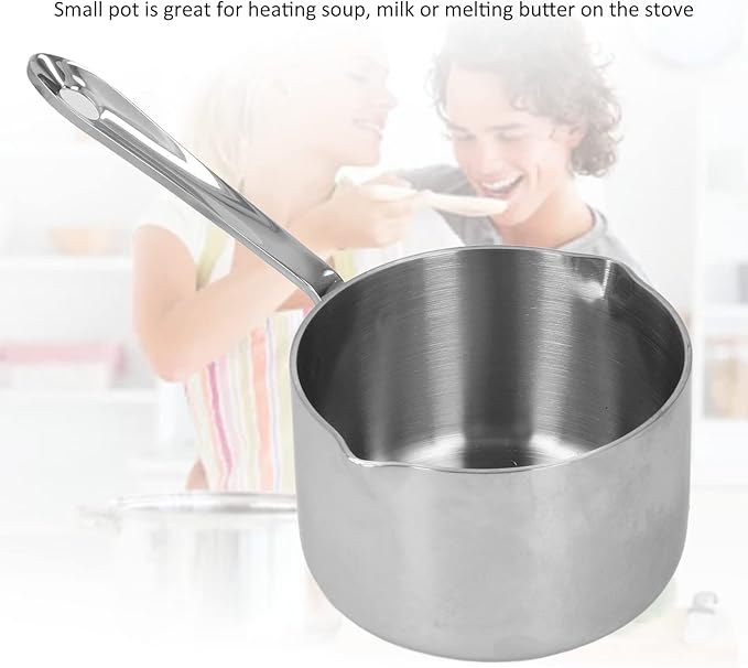 Butter Warmer, 300ml Mini Milk Warmer Pot Stainless Steel Coffee Pots Saucepan Butter Melting Pot with Dual Pour Spout for Coffee Tea Soup Warming