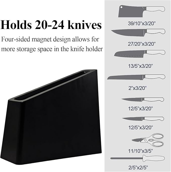Uniharpa Black Magnetic Knife Block Holder Rack Wooden Block Magnetic Stands with Strong Enhanced Magnets Multifunctional Storage Knife Holder