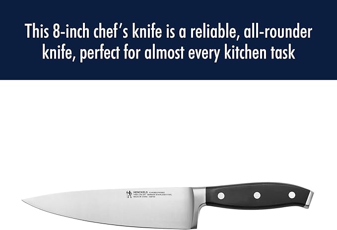 HENCKELS Forged Premio Razor-Sharp 8-Inch Chef Knife, Black, German Engineered Informed by 100+ Years of Mastery