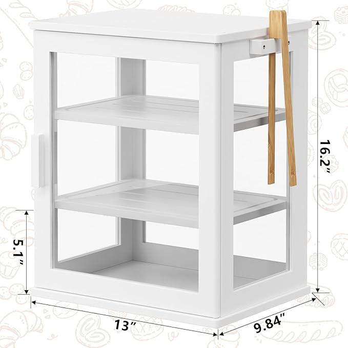 WOWLIVE Bread Box for Kitchen Countertop, Large 3 Layers Bread Storage Container for Homemade Bread with Window, Farmhouse Breadbox Organizer for Kitchen, Cabinet, Pantry (White, Meduim)