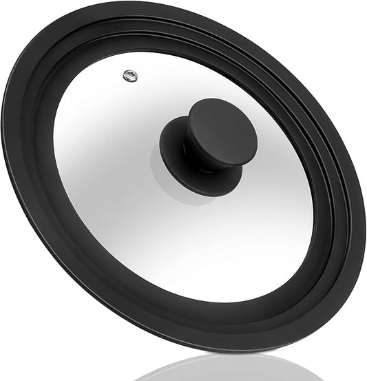 Universal Lid for Pots, Pans and Skillets - Tempered Glass Lid with Heat Resistant Silicone Rim Fits 6" - 8" Diameter Cookware, Replacement Lid for Frying Pan and Cast Iron Skillet (6"7"8")