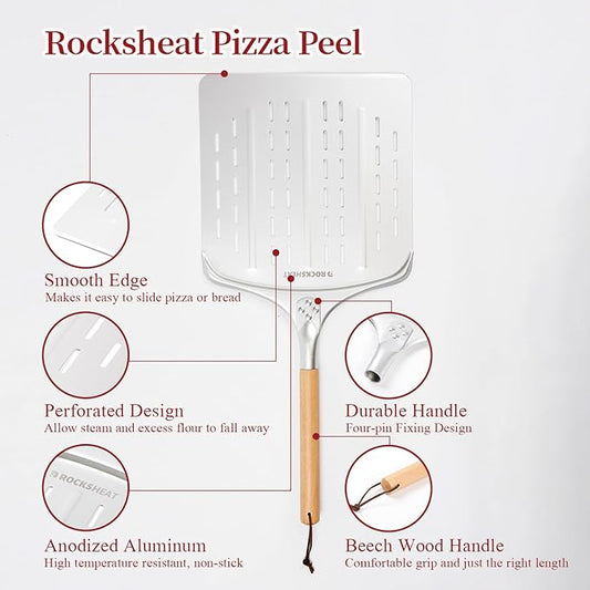 Pizza Peel 12 Inch - Anodized Aluminum Pizza Spatula with Wooden Handle - Ideal for Pizza Oven & Baking, Lightweight Pizza Turning Peel for Baking pizza Bread Pizza Oven Accessories Tools