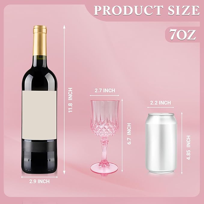 Plastic Wine Glasses,Plastic Goblets Vintage Style Cordial Drinking Glasses for Wedding Reception, Grand Event Party Supplies (100, Pink)