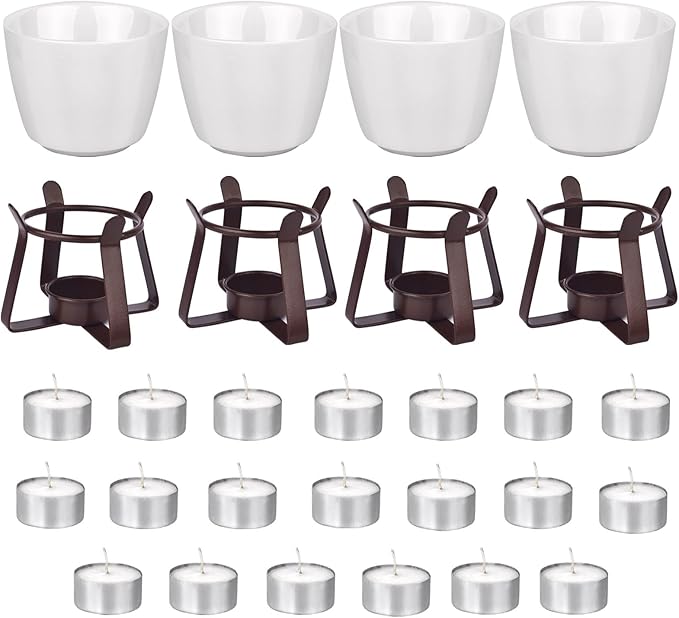 4 Pieces Large Butter Warmers,Butter Warmers for Seafood with 20 Pieces Tealight Candles,Ceramic Butter Warmer Set for Chocolate or Cheese,Fondue- Dishwasher&Microwave Safe,Oven Safe(10.55oz)