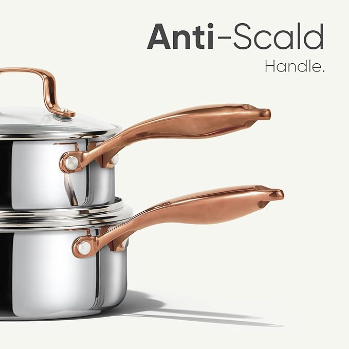 CAROTE 1.6Qt & 3.0Qt Stainless Steel Saucepan Set, Non-Toxic 3-Ply Stainless Steel Cookware Set with Lids, Small Kitchen Pots, Oven Safe, Compatible with Induction, Ceramic, Gas