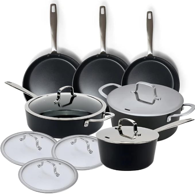 Alva Maestro Cookware Set 12-Piece Set - Nonstick Ceramic Pans and Pots with Lids - Oven Safe, Easy to Clean and Made without PFAS, PFOA & PTFE - Induction and All Stovetop Compatible