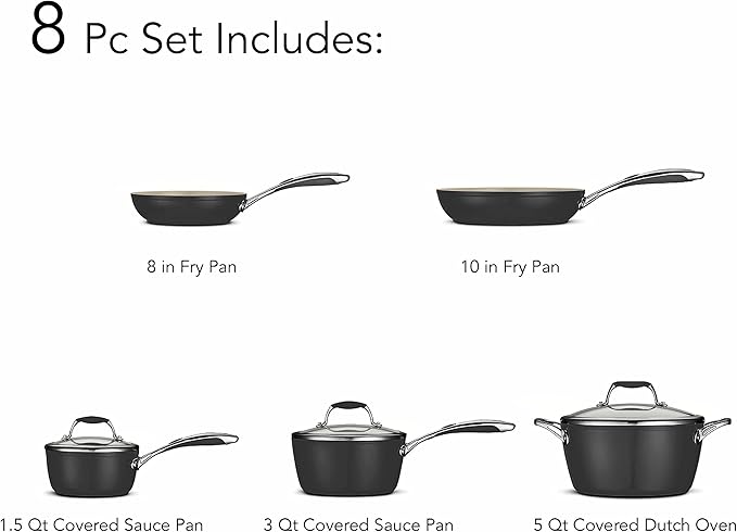 Tramontina Cookware Set Ceramic Interior 8-Piece Metallic Black, 80110/200DS