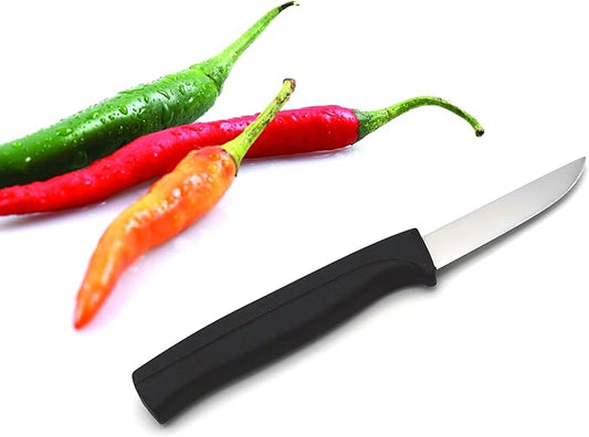 Paring Knife 3 Inch - MATTSTONE HILL Peeling Knife, Garnishing Knife, Perfect for Cut, Peel and Clean Food. Slim Blade, Premium Stainless Steel, Semi Soft Handle, Black