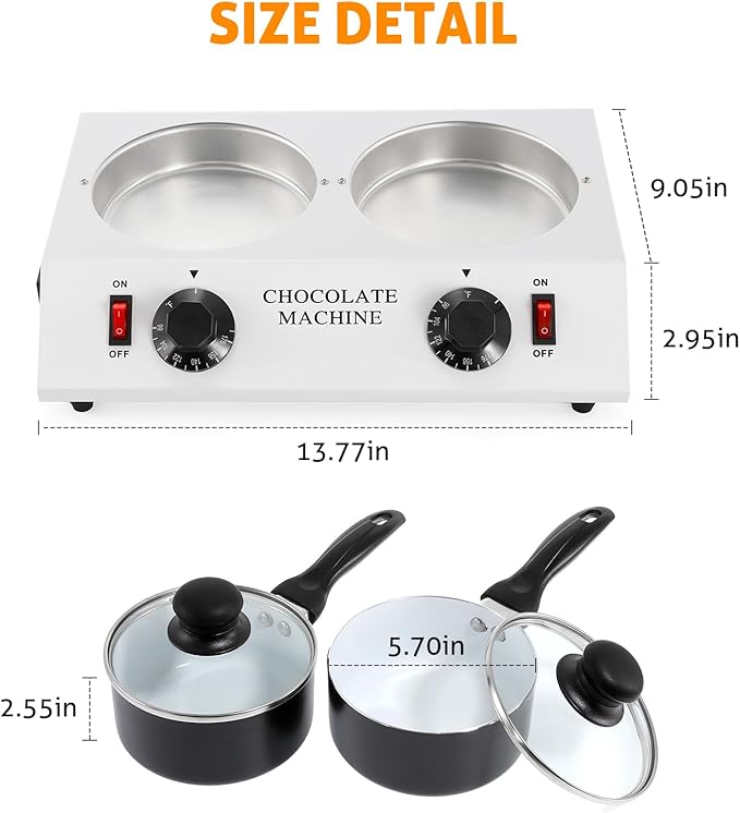 WICHEMI Chocolate Melting Pot Chocolate Warmer Chocolate Melter Chocolate Tempering Machine Pot for Home, Commercial Electric Melting for Chocolate, Butter, Cheese, Cream, Candy, Milk (Double Pots)