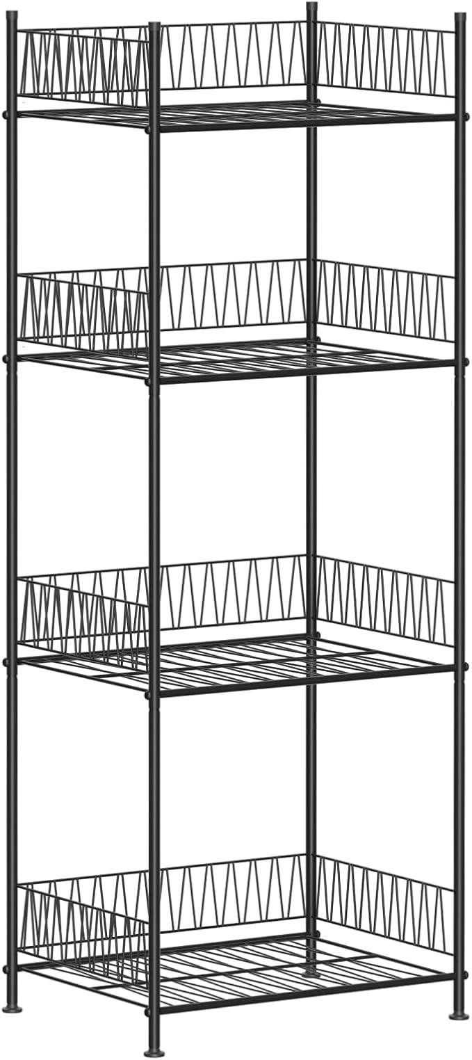 smusei Water Bottle Storage Rack 4 Tier Freestanding Floor Bottled Water Organizer Shelf Large Capacity Metal Beverage Soda Can Drink Holder Stand for Pantry Kitchen Living Room, Black