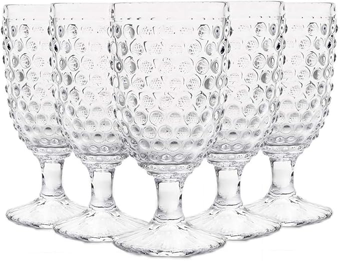 Hobnail Drinking Glasses Goblet Water set of 6, 13 oz Iced Tea Glasses Ideal for Soda Wine Milk Coke Juice and Beer Perfect for Weddings Parties Bars