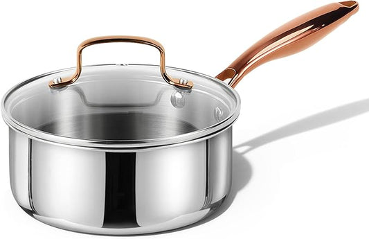 CAROTE 2Qt Stainless Steel Saucepan Set, Non-Toxic 3-Ply Stainless Steel Cookware Set with Lids, Small Kitchen Pots, Oven Safe, Compatible with Induction, Ceramic, Gas