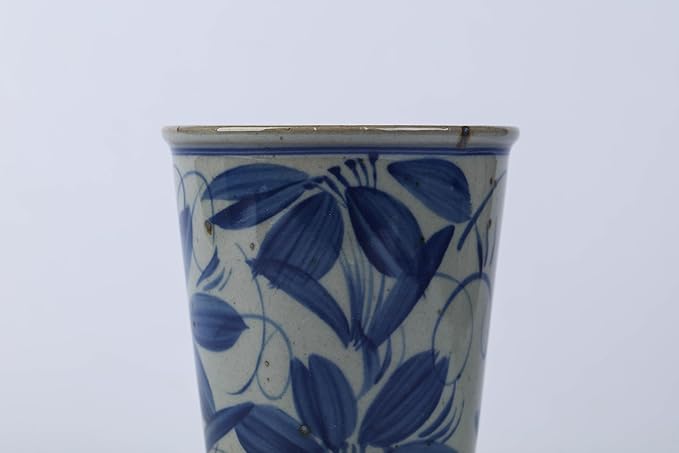 14 oz ceramics Handmade blue and white Retro Coke cups coffee tea set of 4 china Coffee Mugs for Tea, Milk,Dishwasher and Microwave Safe,Free gift soft silicone cover and gift box