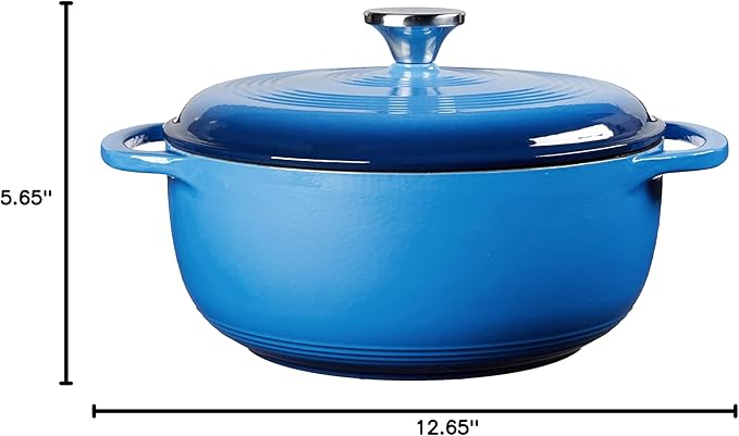 Lodge 4.5 Quart Enameled Cast Iron Dutch Oven with Lid – Dual Handles – Oven Safe up to 500° F or on Stovetop - Use to Marinate, Cook, Bake, Refrigerate and Serve – Caribbean Blue