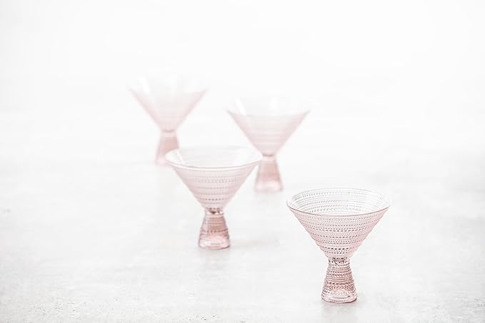 Fortessa Jupiter Beaded Hobnail Glass, 11.5 Ounce Martini (Set of 4), Pink
