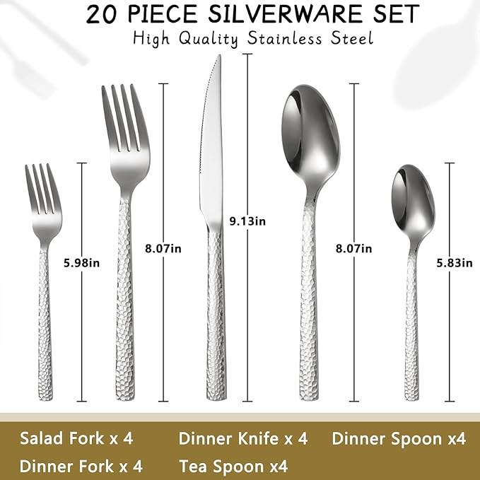Silverware Set Stainless Steel Flatware Cutlery Set for 4 Kitchen Utensil Sets Includes Forks Spoons Knives for Home Restaurant Hotel