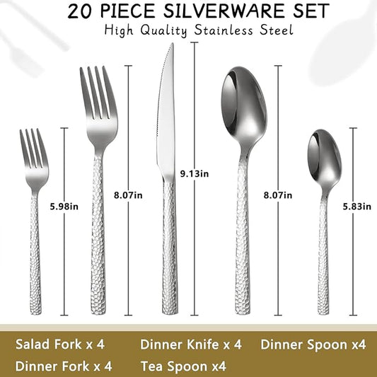Silverware Set Stainless Steel Flatware Cutlery Set for 4 Kitchen Utensil Sets Includes Forks Spoons Knives for Home Restaurant Hotel