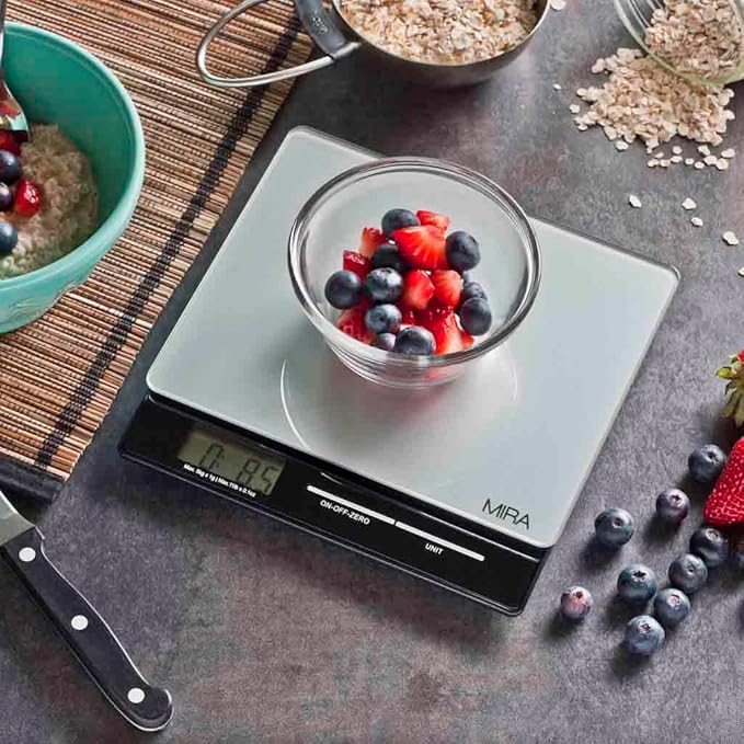 MIRA 11 lb Digital Food Scale - Glass Platform with Multi-Unit Measurement - Easy One-Touch Tare Function