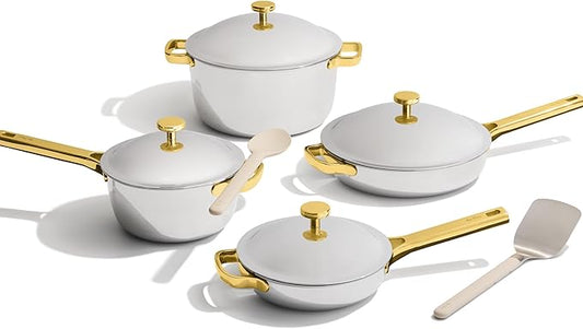 Our Place Titanium Pro Cookware Set (4-Piece) – Always Pan & Perfect Pot | Nonstick No-Coat Technology | Tri-Ply Titanium & Stainless Steel | Safe for Oven, Induction & Cooktops up to 750°F | Gold