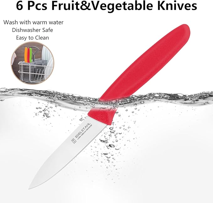 Paring Knives with Straight Edge,Spear Point,Stainless Steel Paring Knife Set of 6,Sharp Small Kitchen Knife for Cutting Vegetable&Fruit,Ergonomic Paring Knife,Red Peeling Knifes