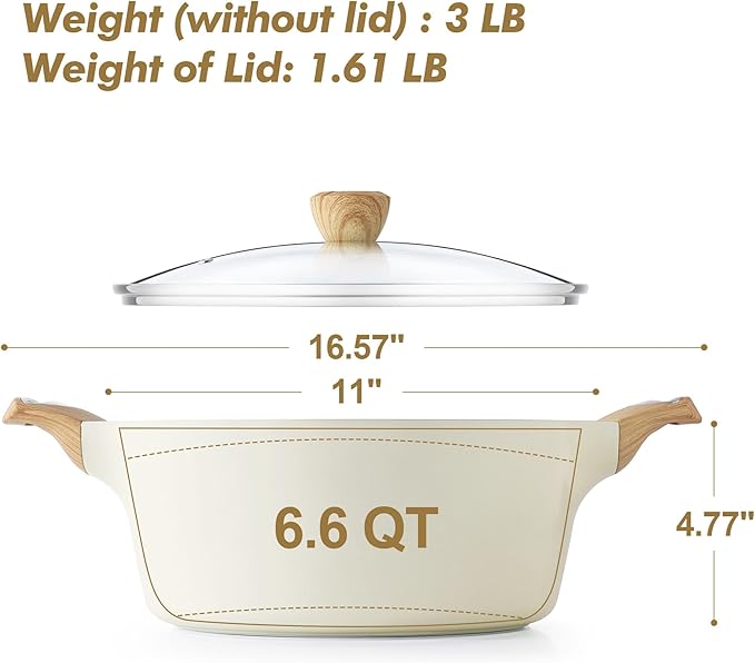 SENSARTE Ceramic Nonstick Stock Pot with Lid, 2.6/4.5/6.6/8.5 QT Soup Pot Casserole Pot, Non-toxic Healthy Pasta Pot, Large Cooking Pot Stew Pot, Induction Compatible, PFOA PFAS PTFE Free, White