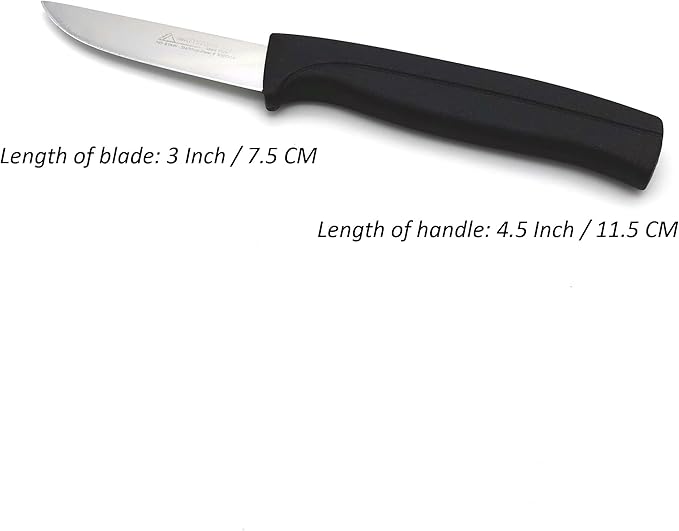 Paring Knife 3 Inch - MATTSTONE HILL Peeling Knife, Garnishing Knife, Perfect for Cut, Peel and Clean Food. Slim Blade, Premium Stainless Steel, Semi Soft Handle, Black