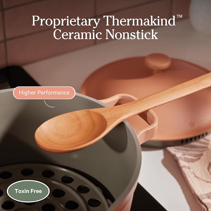 Our Place Perfect Pot - 5.5 Qt. Nonstick Ceramic Sauce Pan with Lid | Versatile Cookware for Stovetop and Oven | Steam, Bake, Braise, Roast | PTFE and PFOA-Free | Toxin-Free, Easy to Clean | Sage