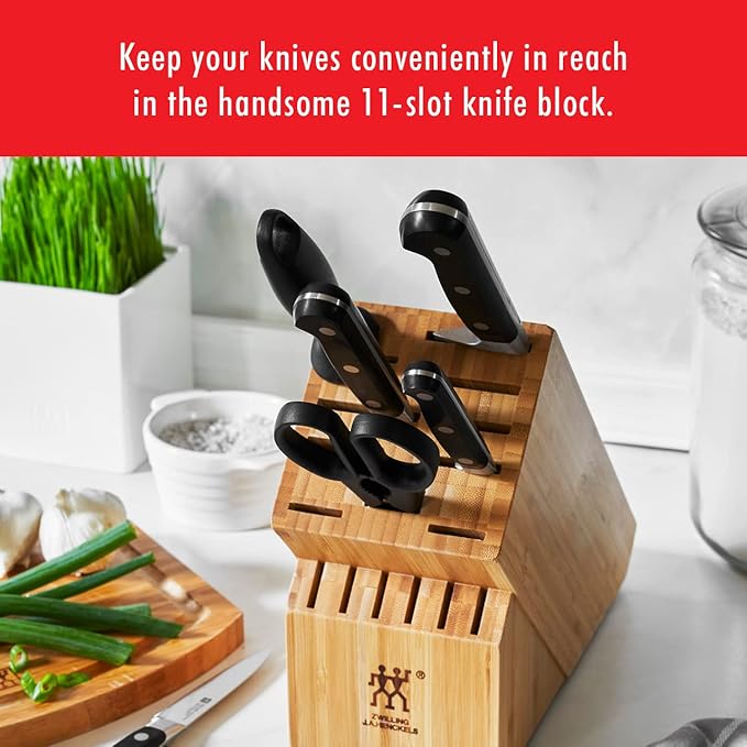 ZWILLING Professional S Knife Set with Block, Chef’s Knife, Serrated Utility Knife, 7 Piece, Bamboo