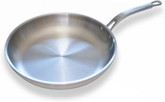 12-Inch 5-Ply Stainless Steel Frying Pan, Chef's Skillet, Induction Ready, Stay-Cool Handle Design