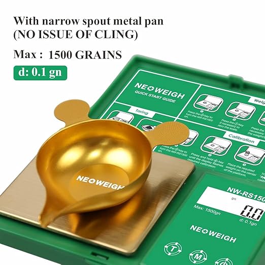 Reloading Scale, Powder Scale for Reloading, 1500 grains x 0.1 gn, Digital Powder Scale, Arrow Scale, Archery Scale, 100g by 0.01g, Metal Pan, Powder Scoop,50g Cal Weight (Batteries Included)
