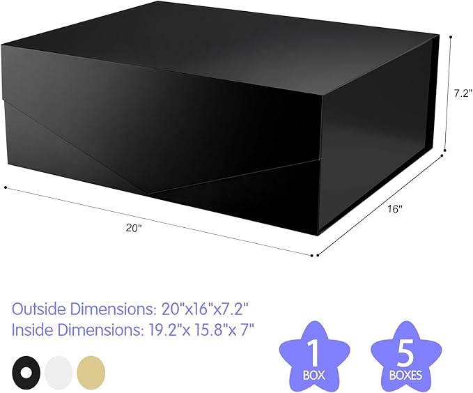 19.2x15.8x7 Inches, 5 Extra Large Gift Boxes with Lids, Groomsmen Proposal Boxes with Magnetic Closure, Giant Gift Boxes for Clothes and Large Gifts (Glossy Black)