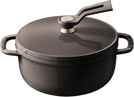 Vermicular Oven Pot 2.0 | Lightweight Enameled Cast Iron Pot | 14cm (1 Qt) | Non-Toxic | Induction-compatible | Dutch Oven | Made in Japan | Hazelnut Brown