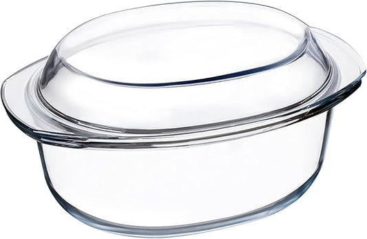 Mini-1 QT Oval Glass Casserole Dish With Lid, (Single Serving) Glass small casserole dish with lid, Glass Casseroles With Glass Lids, Microwavable Glass Casseroles Dishes, Glass Dish with Glass Lid