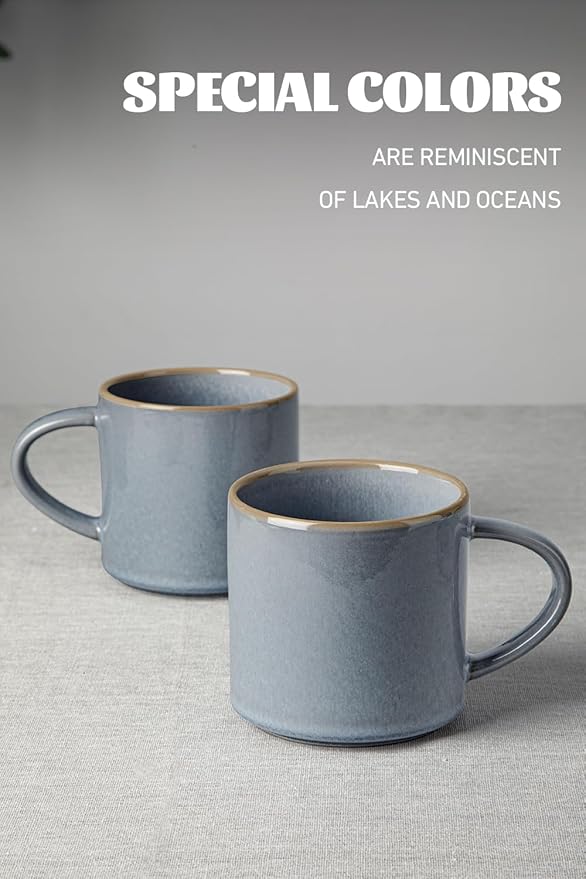 famiware Nature Coffee Mugs Set of 4, 14 oz Coffee Mug Set, Coffee Cups with Handle for Coffee, Tea, Cocoa and Milk, Microwave and Dishwasher Safe, Light Blue