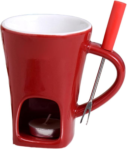 Fondue Mug Chocolate Melting Cup Cookware Candy Hot Pot, Personal Melted Chocolate Fondue Set Of 3, Ceramic Meltie Cup With Fork & Candle, Sweet Mugs For Cooks Kids Adults