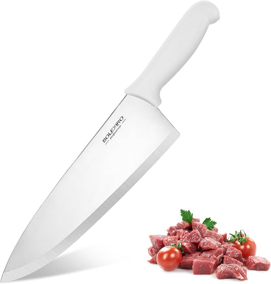 Chef Knife,10 inch High Carbon Stainless Steel Kitchen Knife, Sharp Cutting Knife W/Ergonomic Handle for Household or Business (White)