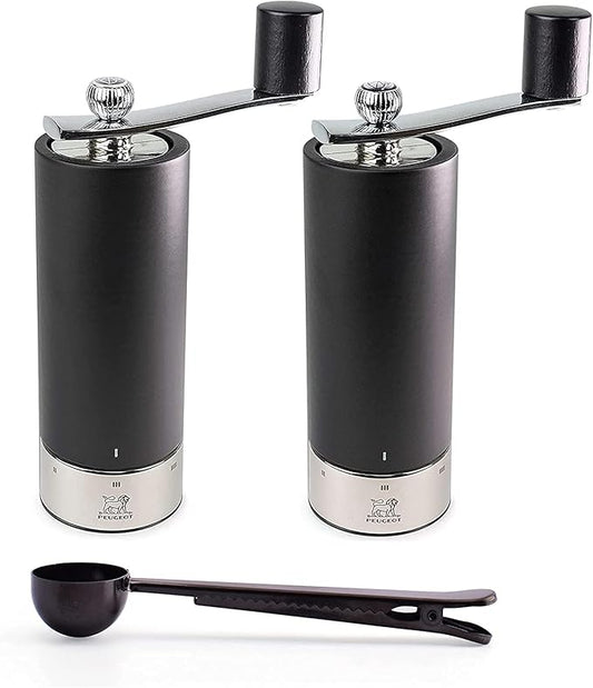 Peugeot Isen u'Select Salt & Pepper Mills Gift Set 18cm-7in, With Stainless Steel Spice Scoop & Clip (Black)