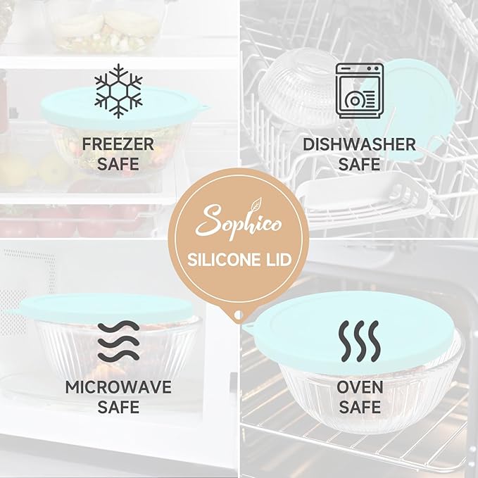 SOPHICO Silicone Replacement Lids for Pyrex Sculpted Glass & Tinted Glass Bowls Mixing Bowls, Lids For 7403-s 10-Cup &2.3 Qt(Container not included)