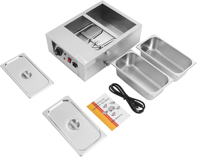 Chocolate Tempering Machine 77-185°F Commercial Chocolate Melting Pot 17.64 lbs Stainless Steel Food Warmer Chocolate Fondue with Lid for Restaurant Home Party (2 Pots)