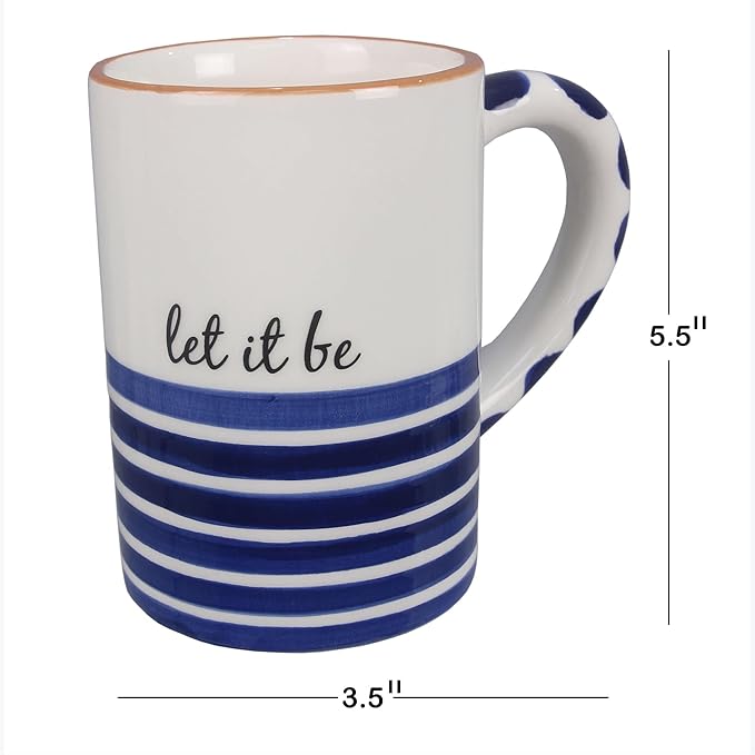 Young's Inc Ceramic Coffee Mug Set of 4, Blue and White Cups for Tea, Coffee, Cold Drinks, Gift for Coffee Lovers, Birthday, Microwave-Safe Dishwasher Safe Kitchen Decor, 5.5-inch Height