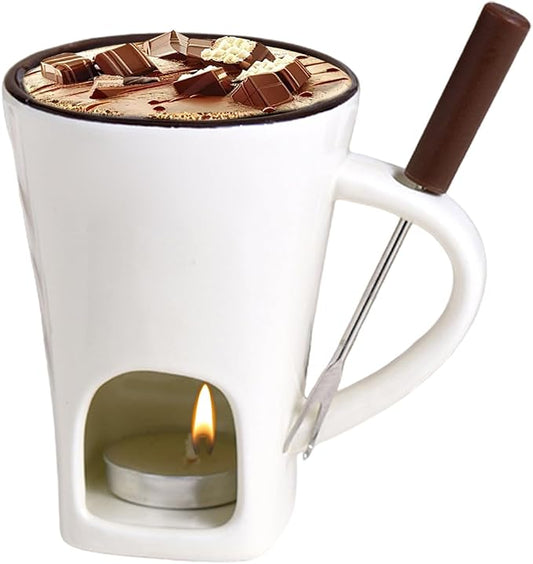 Personal Chocolate Fondue Set Of 3, Chocolate Melting Cup Tea Light With Fork, Ceramic Sweet Melted Fondue Mug For Butter Cheese Dessert Candy Chocolates, Meltie Cup For Cooks Kids Adults