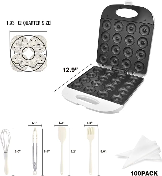 DSP All in One 2 Inch Mini Donut Maker, Non-Stick, Cool Touch, Electric Doughnut Machine for 16 Snacks & Desserts, Perfect for Birthday, Wedding, Baby Shower, Christmas, Party, Afternoon Tea