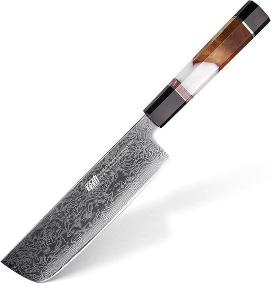 FINDKING 7 Inch Nakiri Vegetable Knife, Japanese Usuba Chef's Knife, Perfect for Home Cooking (BLACK-ROSE Series)