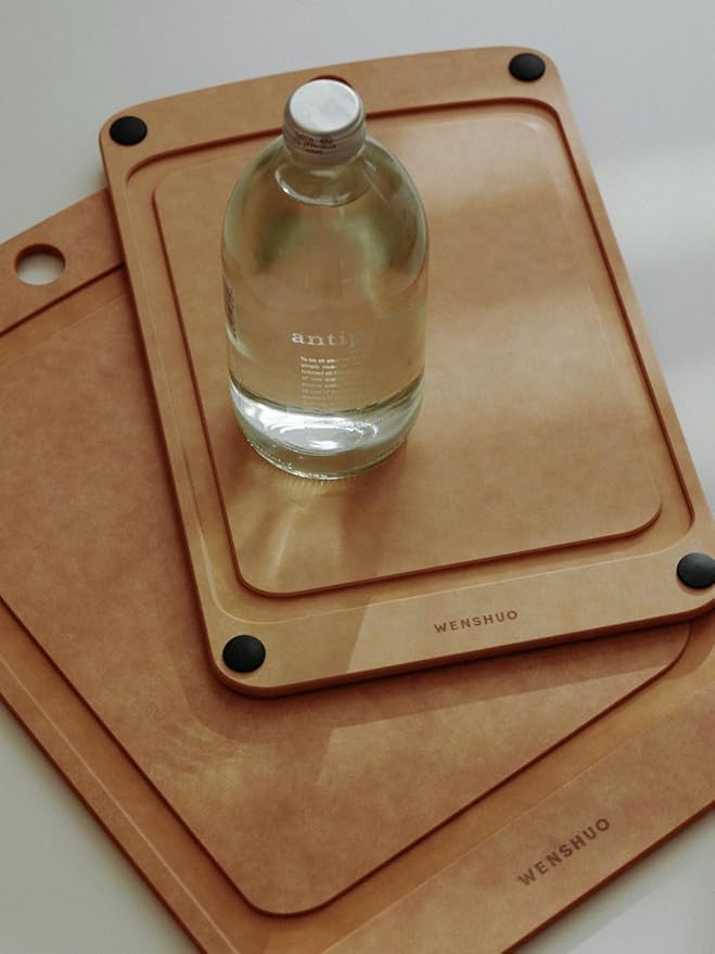WENSHUO Gourmet Series Cutting Board Set for Kitchen- Natural Wood Fiber Composite with Juice Groove、Non-slip Feet,Non-Porous,Reversible,BPA Free,Dishwasher Safe,2PCS
