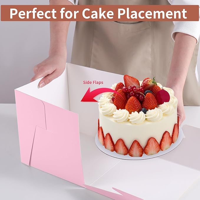 48pcs 10x10x5 Inches Cake Boxes,24pcs Pink Boxes and 24pcs Boards,Cajas Pasteles for Disposable 10 inch Cake box with Window (Pink, 10 * 10 * 5inch/48pcs)